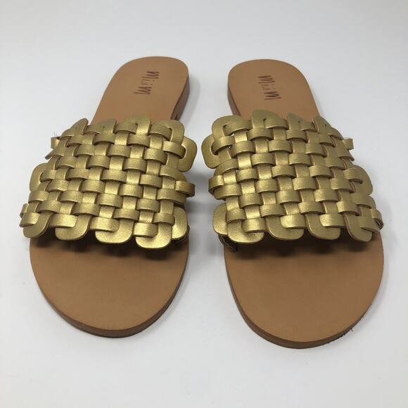 Mi.iM Cross-Hatch Golden Slip On Sandals Size 8 Slides Party Night Out Summer - Picture 4 of 10